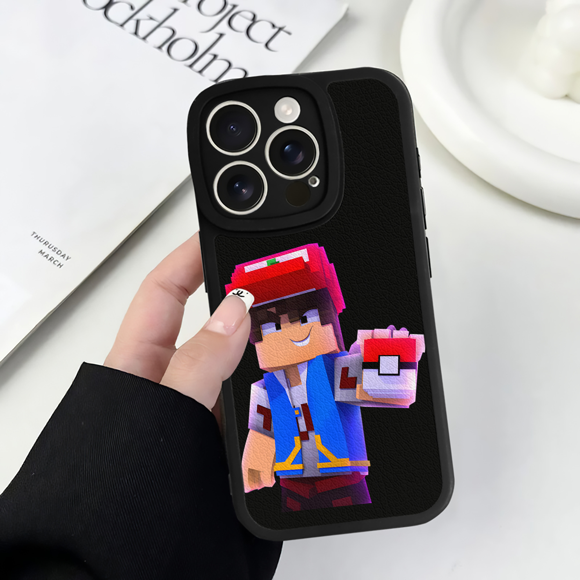 （画像用） マインクラフト ブロックの世界 Minecraft MC Block world 【iPhone 16シリーズ対応】シリコンスマホケース（レザー調） 材質：シリコン